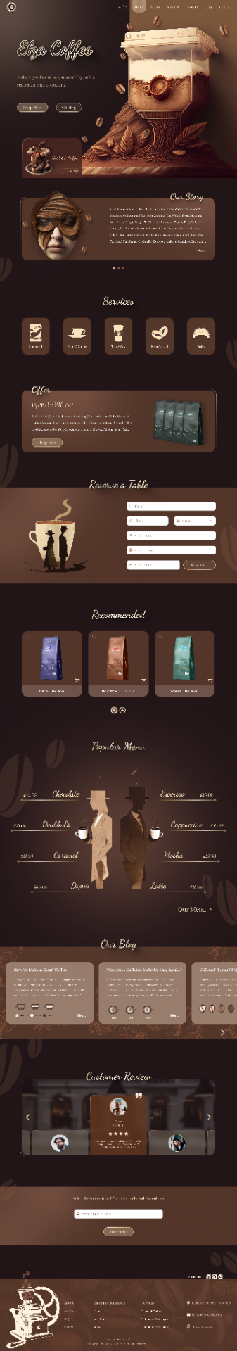 Elza Coffee mockup selected on the Figma canvas