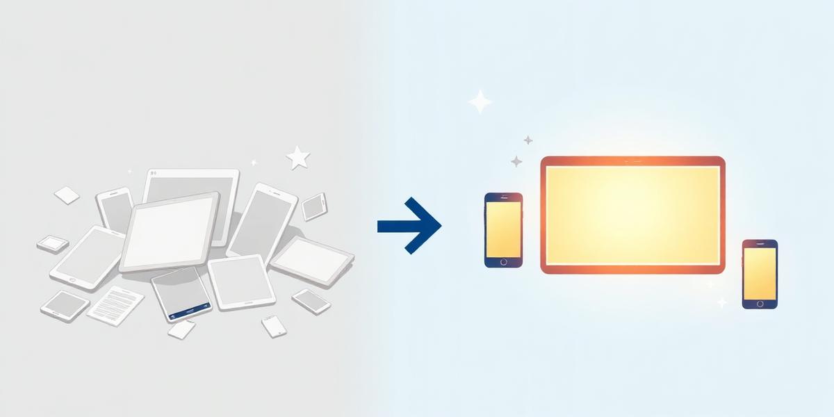 Mockstage workflow animation showing scattered device frames transforming into a polished multi-device presentation